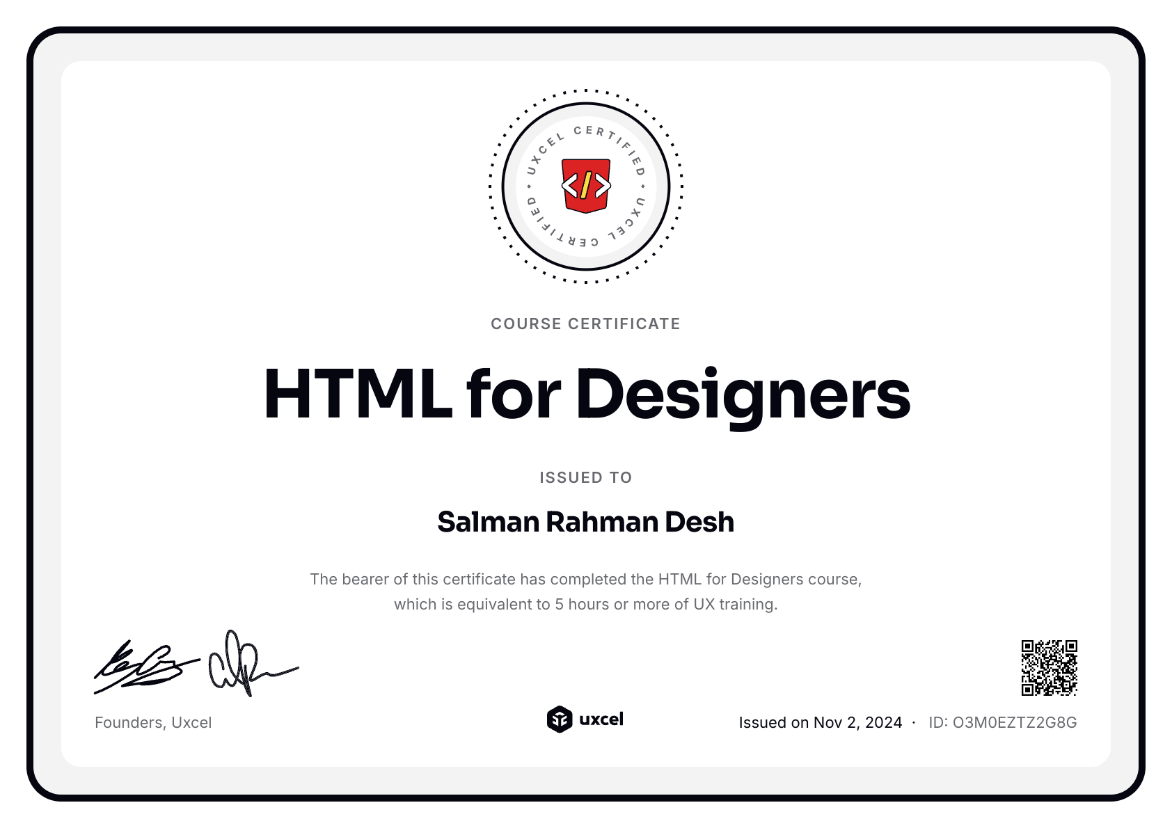 Salman Rahman Desh's certificate